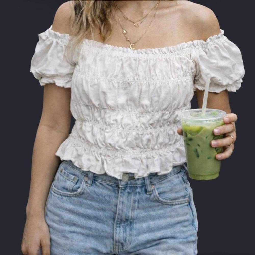 BP‎ white ruched off-shoulder peasant top
